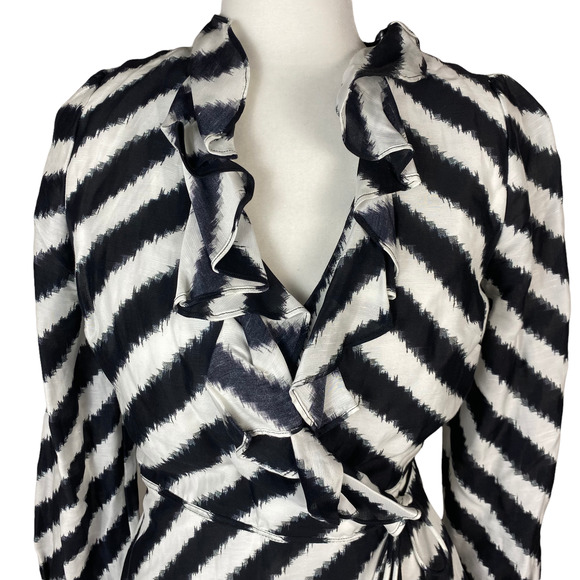 Aje. Tablas Mini Ruffles Striped Mini Wrap Dress Size 8 - Picture 5 of 13